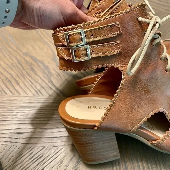 Nwot Brantano Leather Lace up Open Toe and Open Heel Caramel - Picture 6 of 16